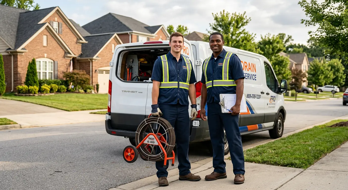 Sewer and drain service team with equipment ready for work in Dardenne Prairie