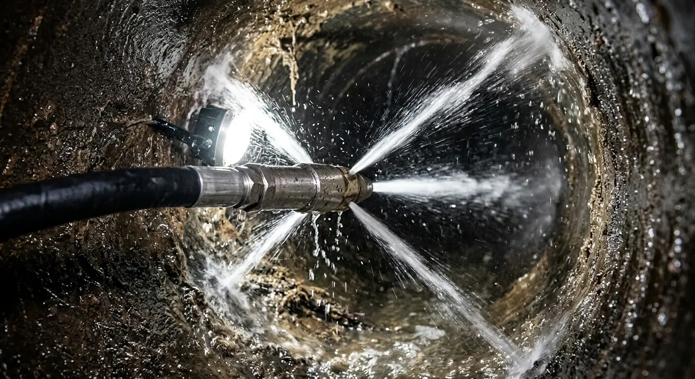 High-pressure hydro jetting nozzle cleaning sewer pipe for Trenchless Sewer Repair in Dardenne Prairie